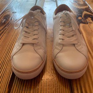 J.Crew White Leather Tennis Shoes with Pink Accent